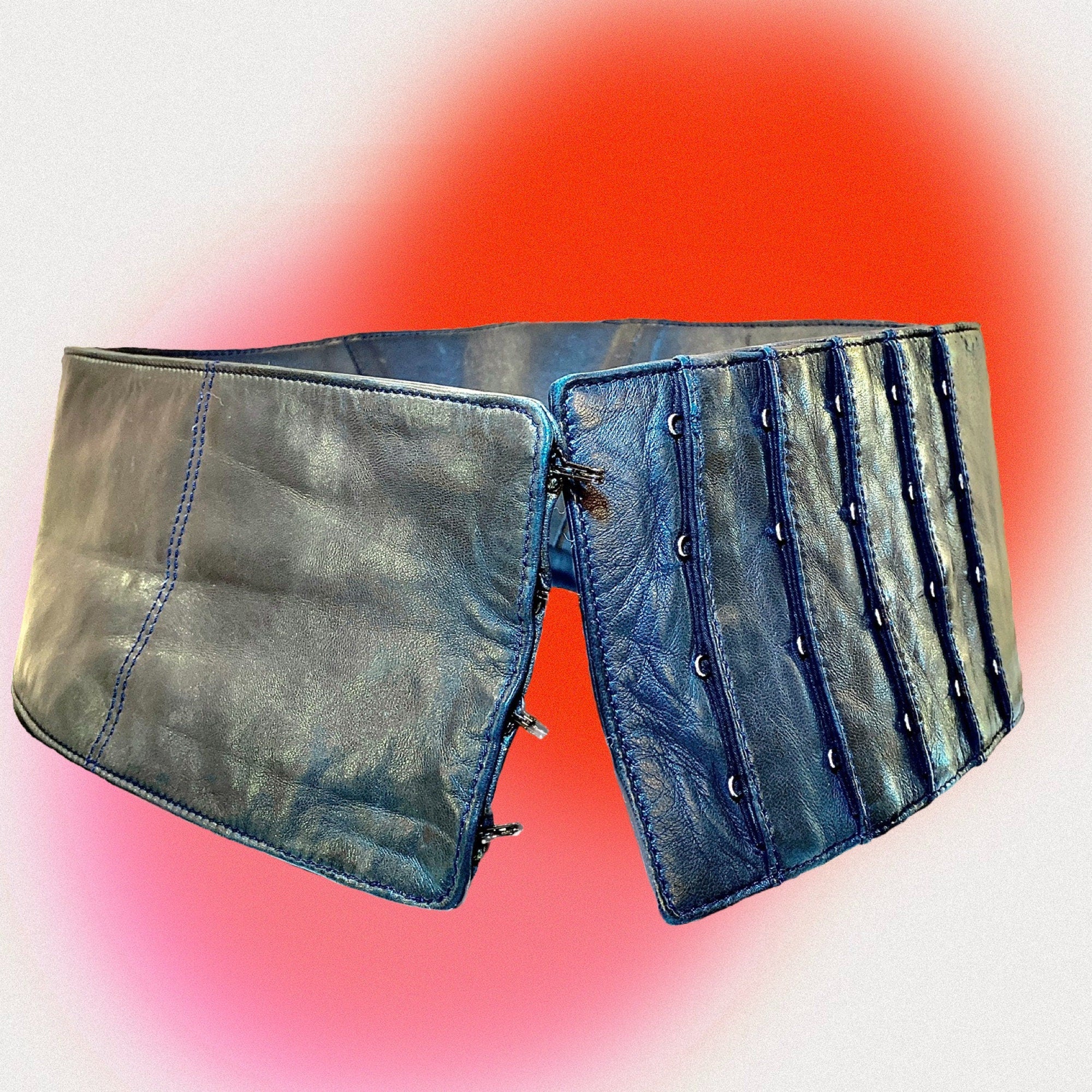 Vintage y2k Nina Ricci waist snatching fine black leather corset belt